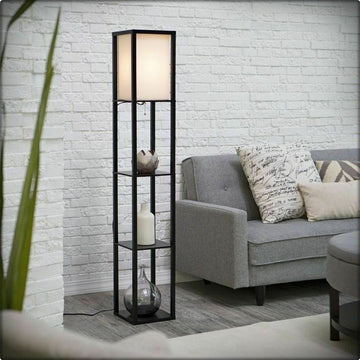 Floor Lamp Free Standing Wood 3-Tier Storage